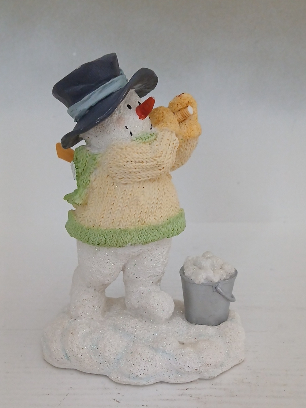 Snowman Figurine with Yellow Mittens and Navy Hat - Decorative Home Accent